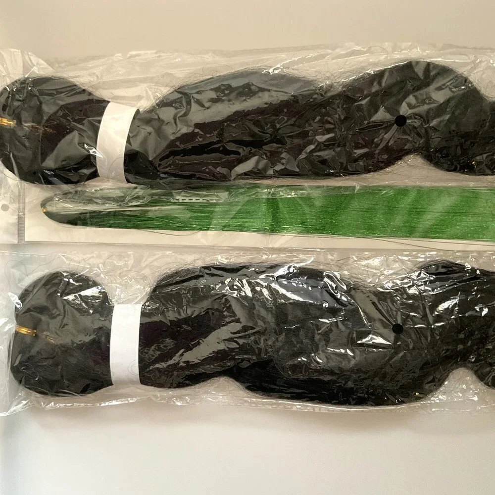 NEW HAIR EXTENSIONS PRE-STRETCHED BLACK GREEN TINSEL